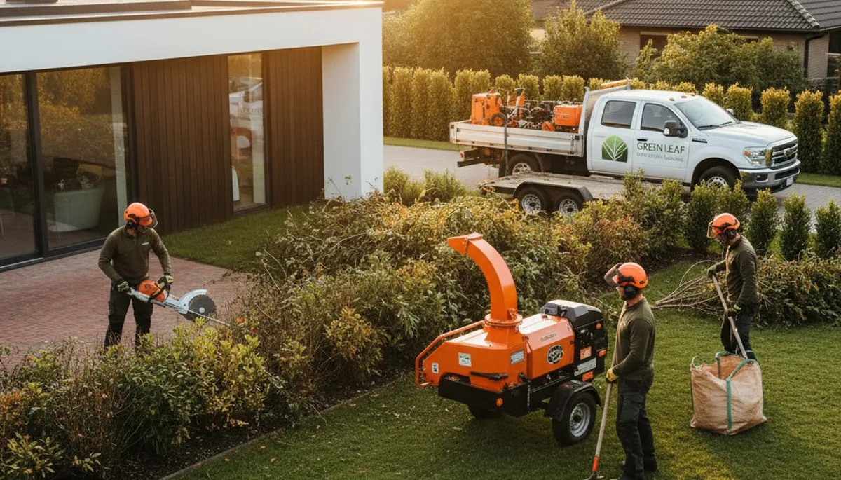 Professional shrub removal crew clearing overgrown bushes in Austin, TX yard