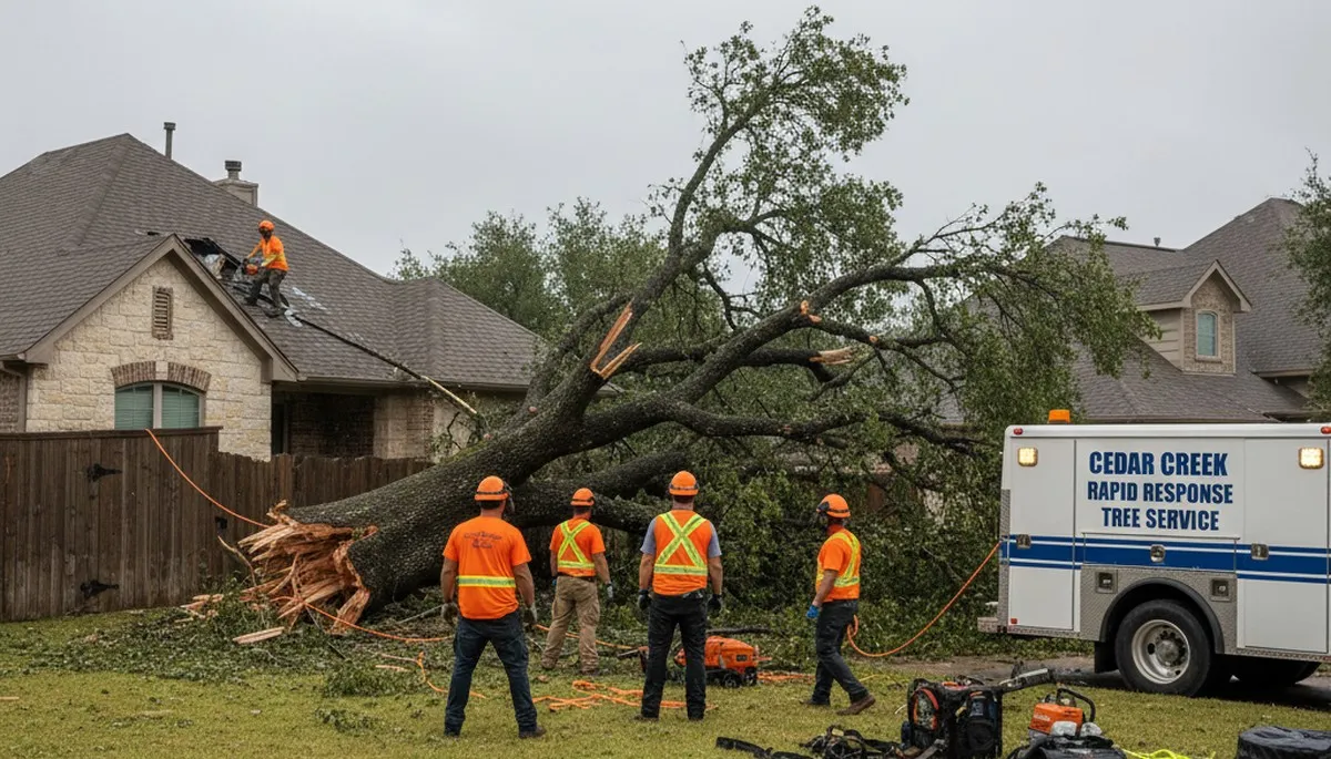 Emergency tree removal after storm damage in Cedar Creek, TX restoring safety and property access